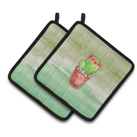 Carolines Treasures Cactus Green Watercolor Pair of Pot Holders BB7364PTHD